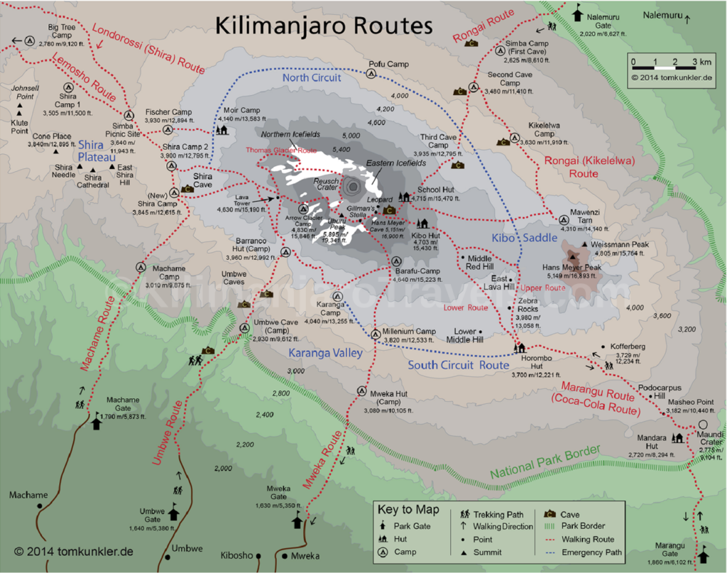 Kilimanjaro Routes Map